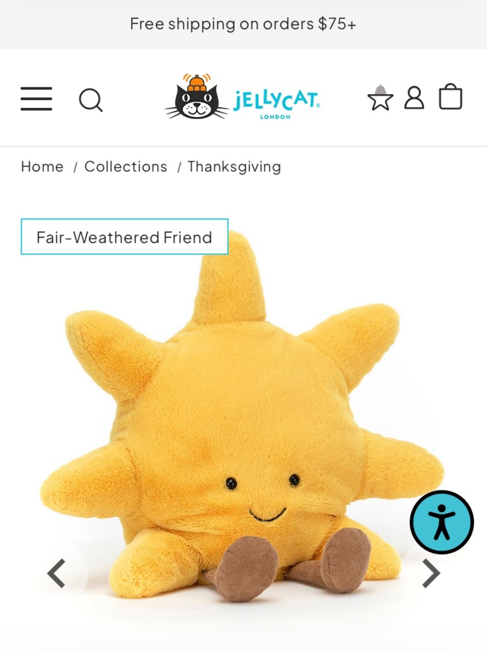 Jellycat Yellow amuseables Sunny Star Plush- brand new with tags + jellycat bag